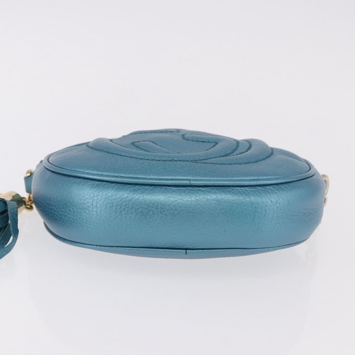 GUCCI Soho Chain Shoulder Bag Leather Blue Gold 353965 Auth 183694A