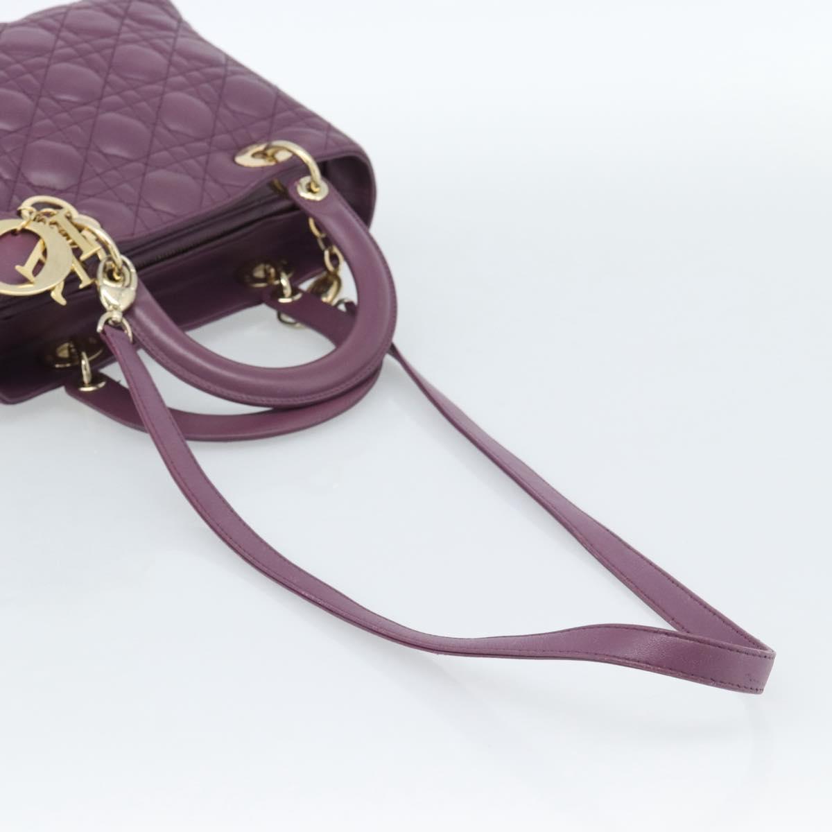 Christian Dior Canage Lady Dior Hand Bag Lamb Skin 2way Purple Gold Auth 183704M