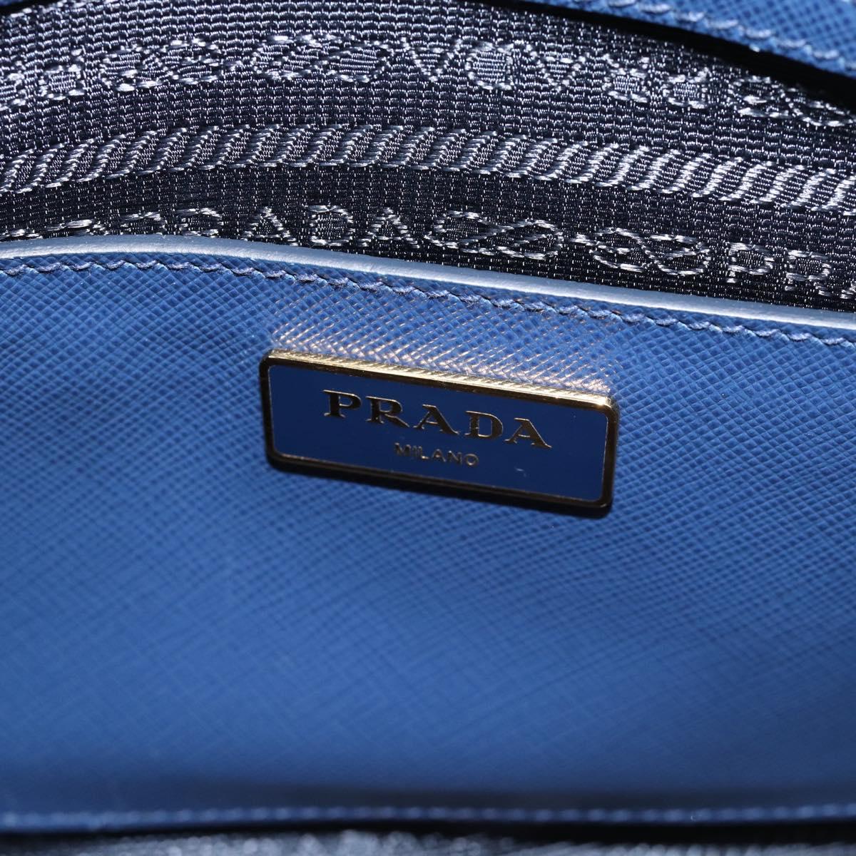 PRADA Hand Bag Saffiano leather 2way Blue Gold Auth 183706M