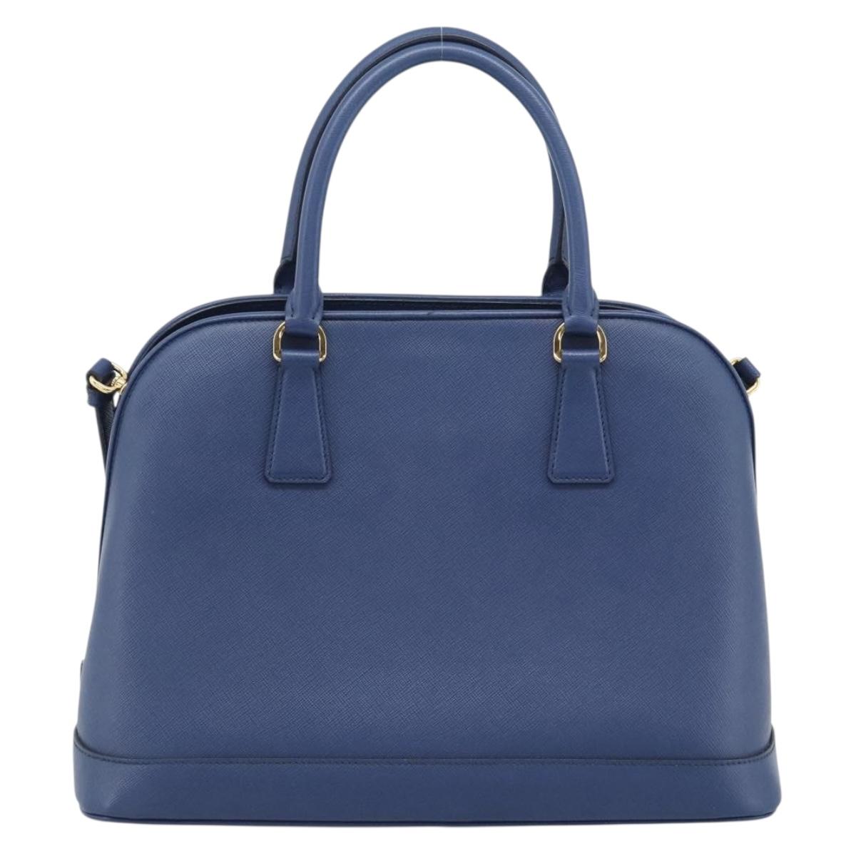 PRADA Hand Bag Saffiano leather 2way Blue Gold Auth 183706M