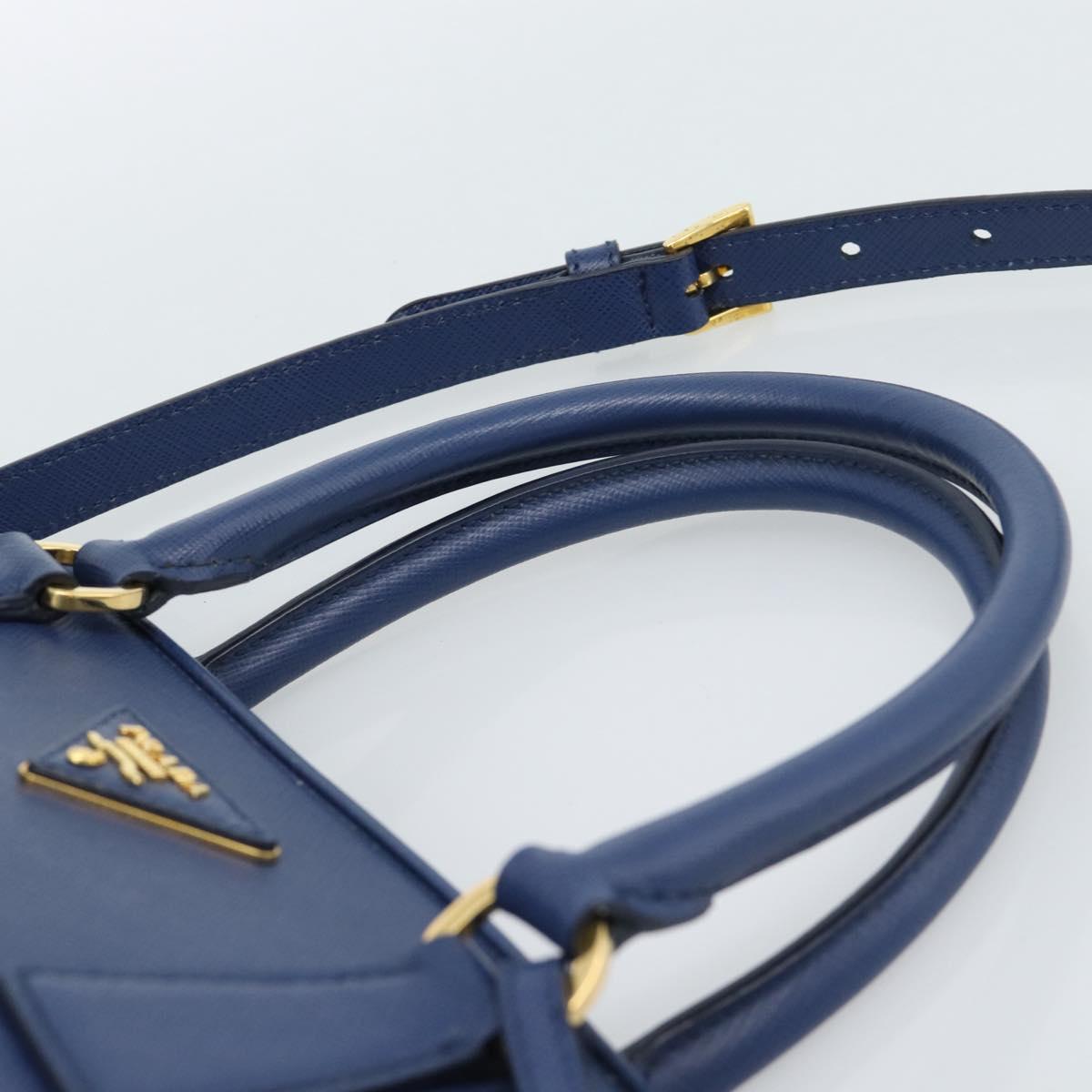 PRADA Hand Bag Saffiano leather 2way Blue Gold Auth 183706M