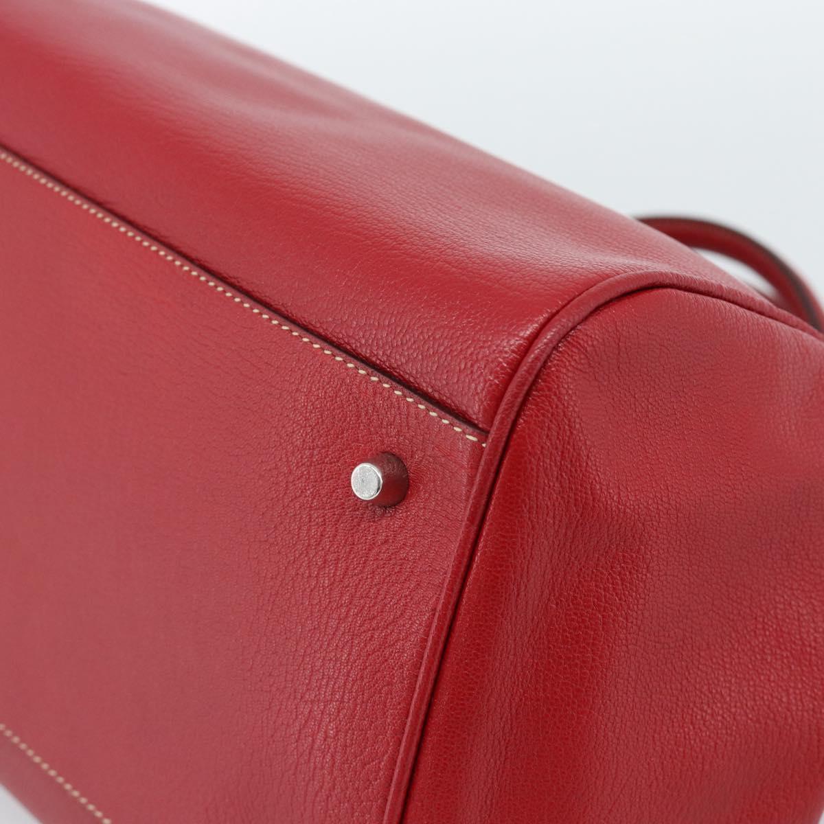 PRADA Hand Bag Leather Red Silver Auth 183707A