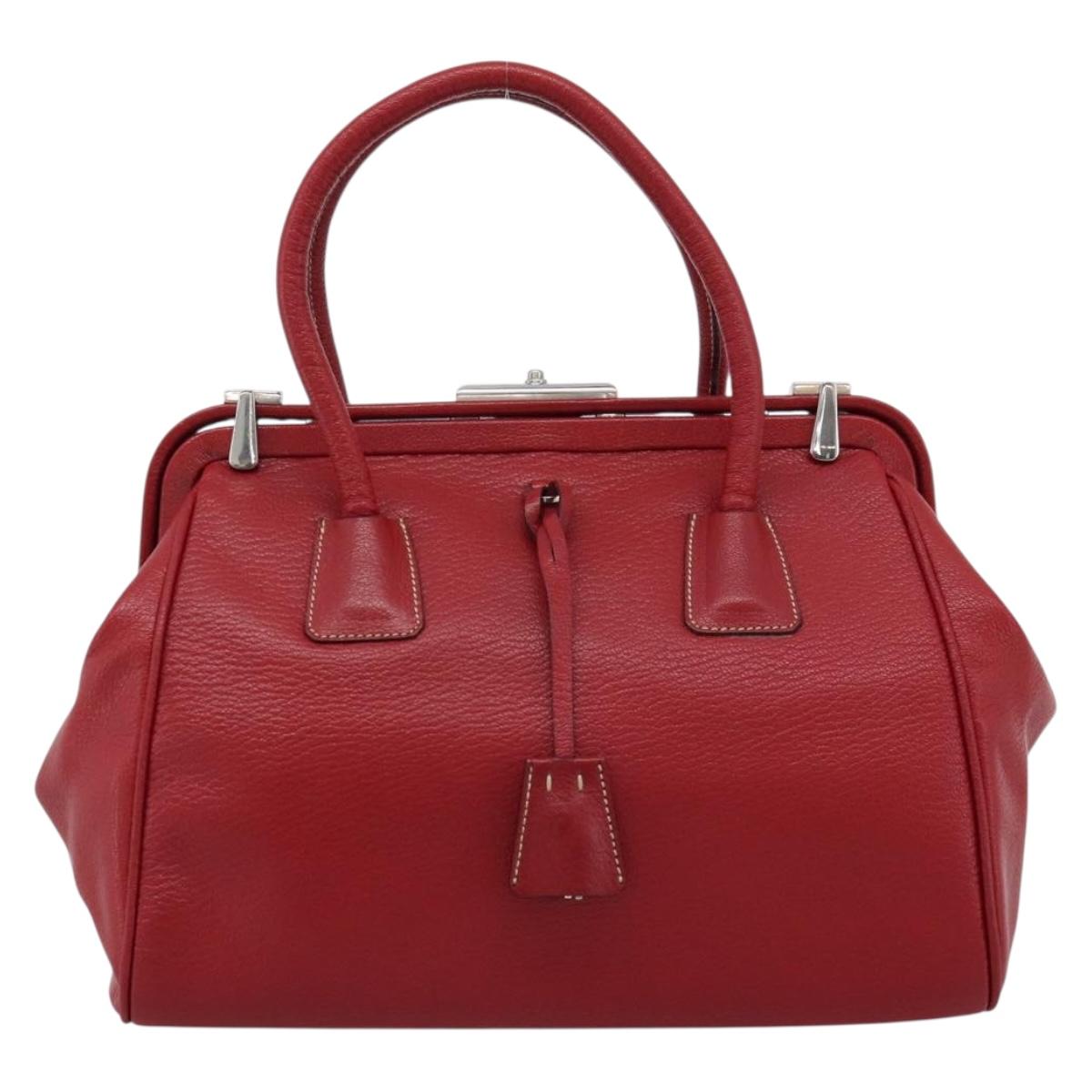PRADA Hand Bag Leather Red Silver Auth 183707A