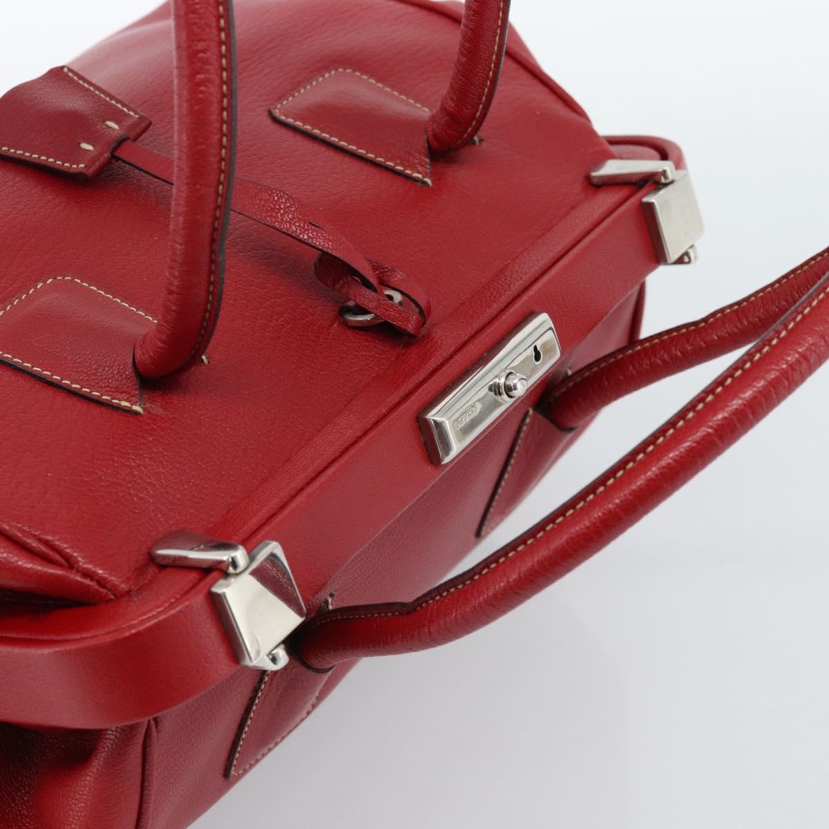 PRADA Hand Bag Leather Red Silver Auth 183707A
