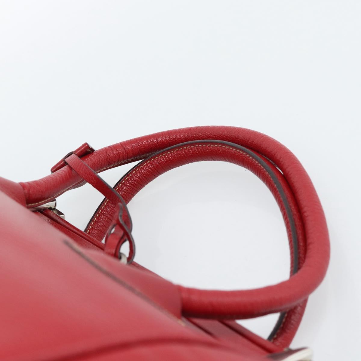 PRADA Hand Bag Leather Red Silver Auth 183707A