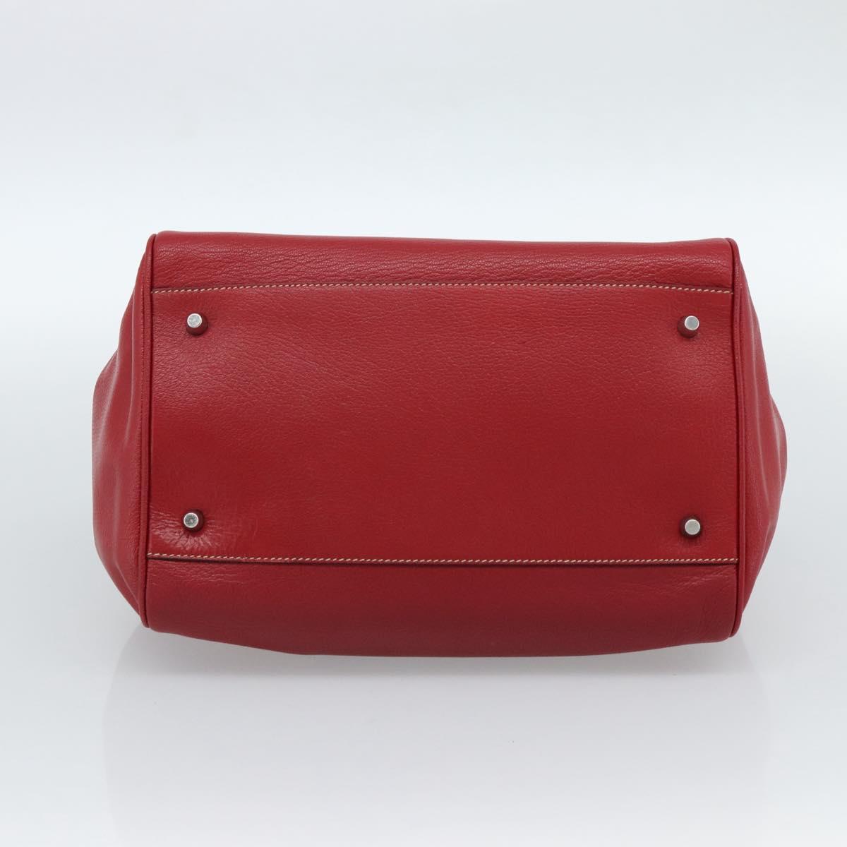 PRADA Hand Bag Leather Red Silver Auth 183707A