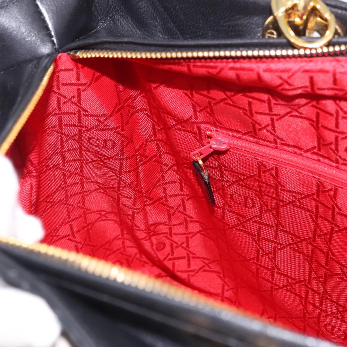 Christian Dior Lady Dior Canage Hand Bag Lamb Skin 2way Black Gold Auth 183708V