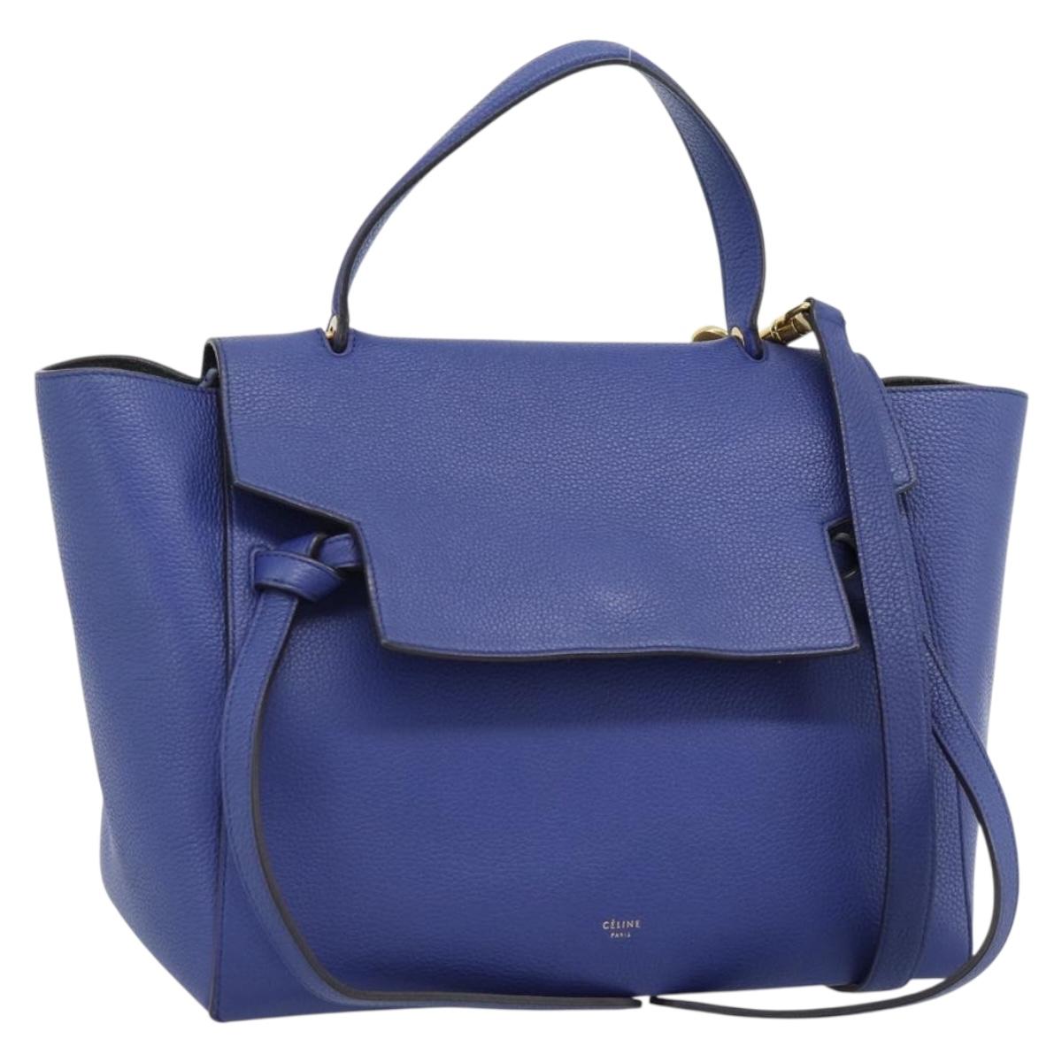 CELINE Belt bag Hand Bag Leather 2way Blue Gold Auth 183709M