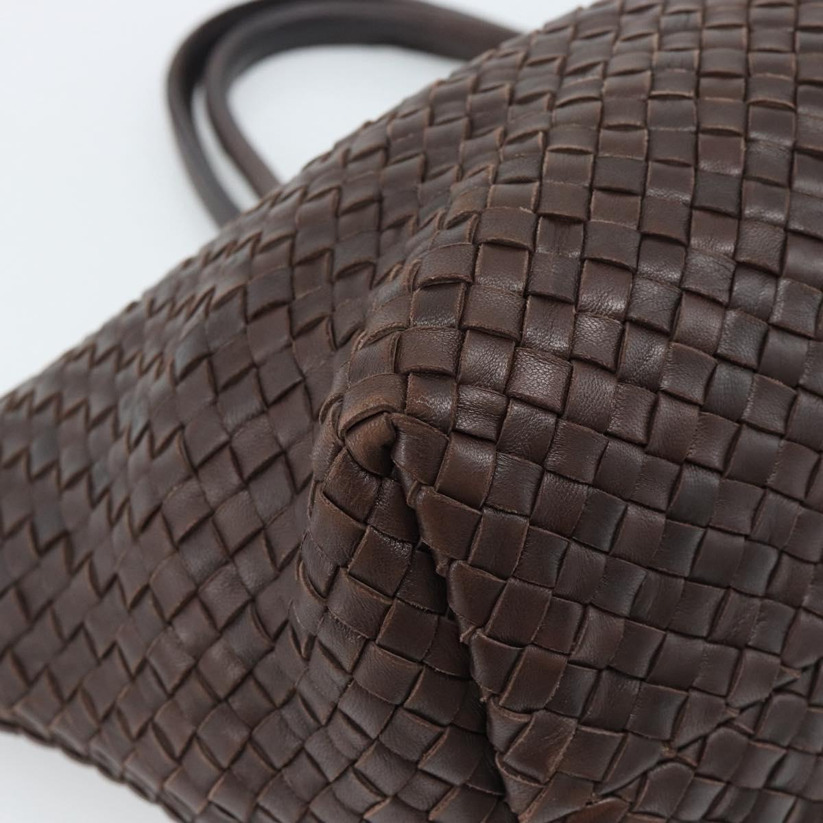 BOTTEGA VENETA INTRECCIATO Cabas MM Hand Bag Leather Brown Gold Auth 183710V