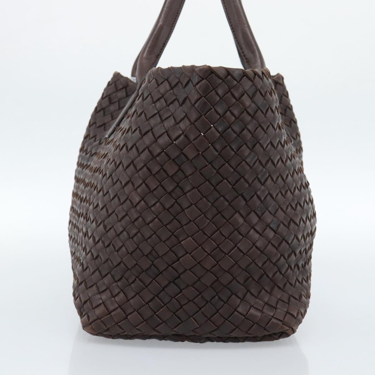 BOTTEGA VENETA INTRECCIATO Cabas MM Hand Bag Leather Brown Gold Auth 183710V