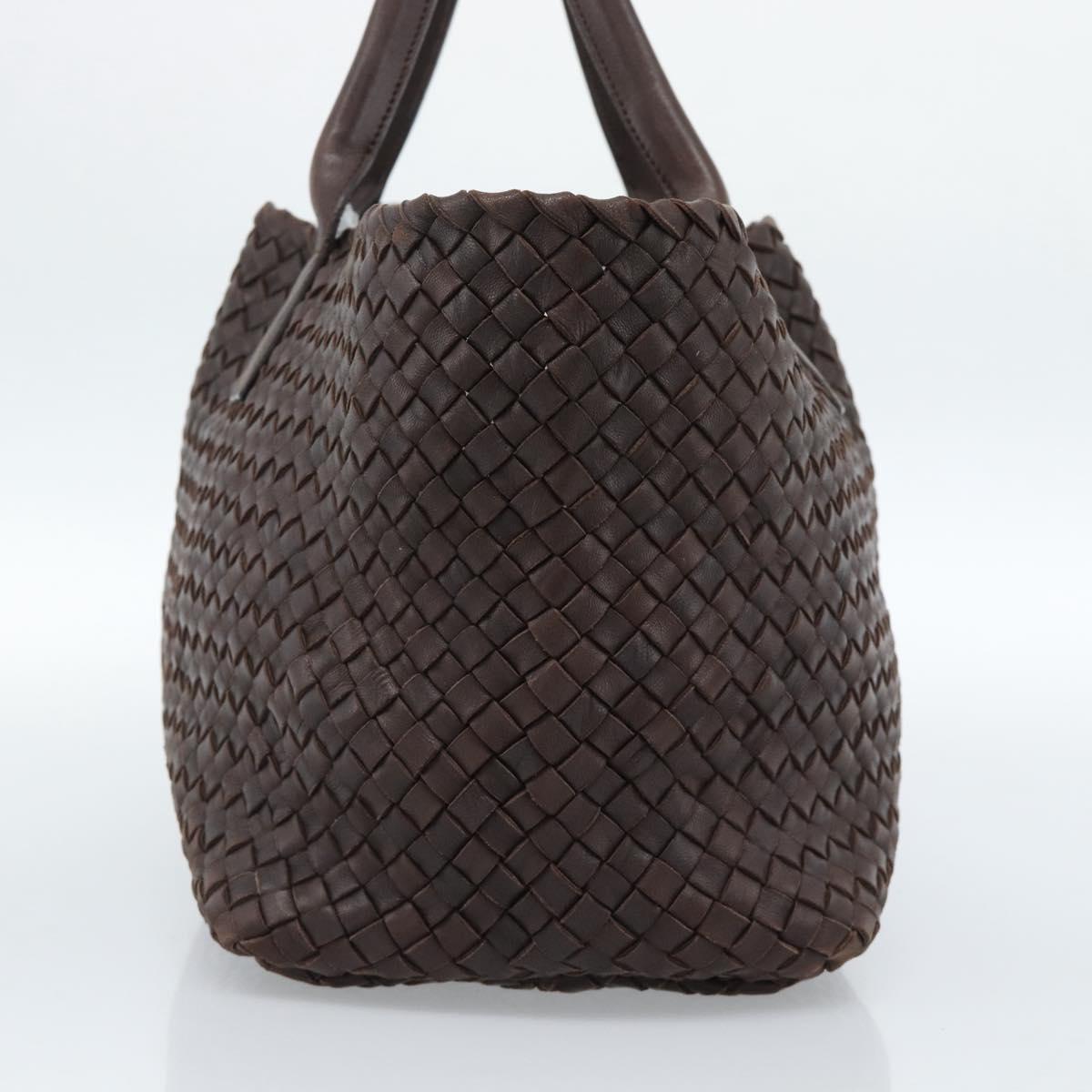 BOTTEGA VENETA INTRECCIATO Cabas MM Hand Bag Leather Brown Gold Auth 183710V