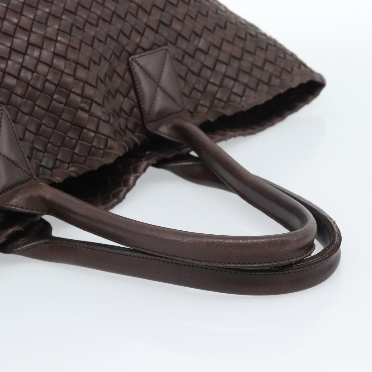 BOTTEGA VENETA INTRECCIATO Cabas MM Hand Bag Leather Brown Gold Auth 183710V