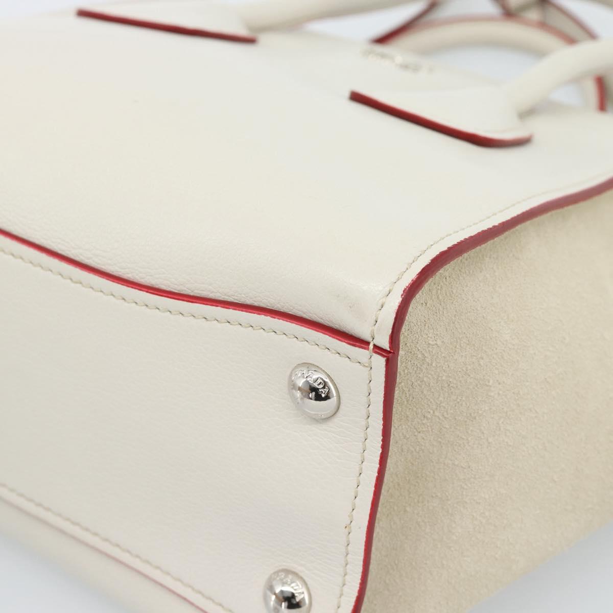 PRADA Hand Bag Leather 2way White Silver Auth 183712M