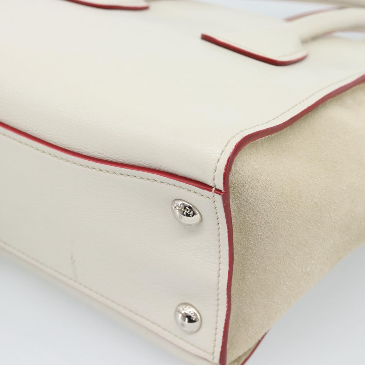 PRADA Hand Bag Leather 2way White Silver Auth 183712M