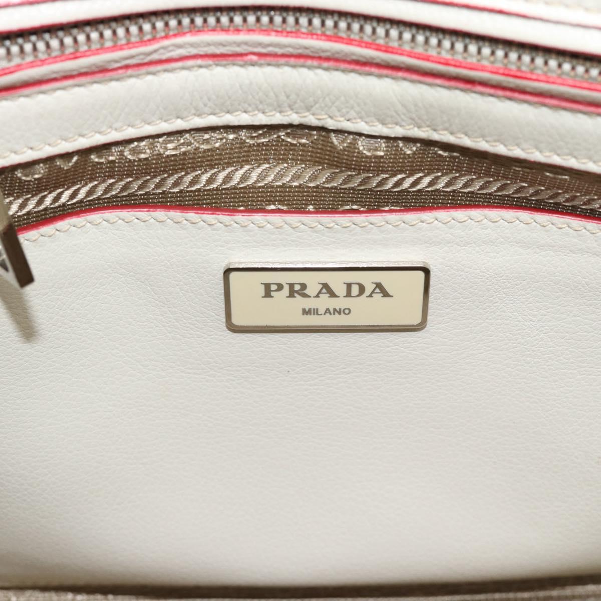 PRADA Hand Bag Leather 2way White Silver Auth 183712M