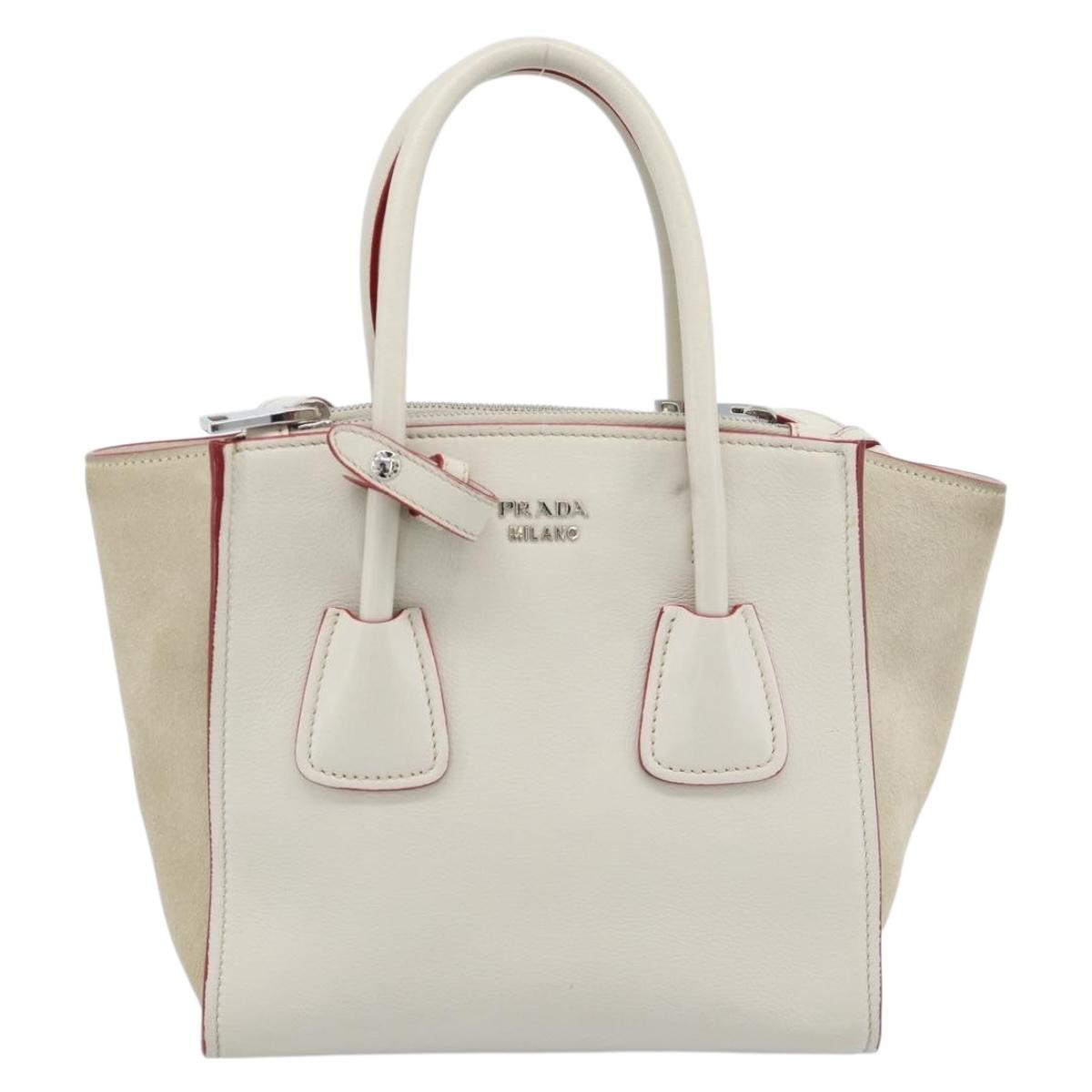 PRADA Hand Bag Leather 2way White Silver Auth 183712M
