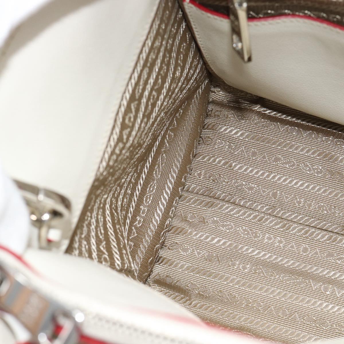 PRADA Hand Bag Leather 2way White Silver Auth 183712M