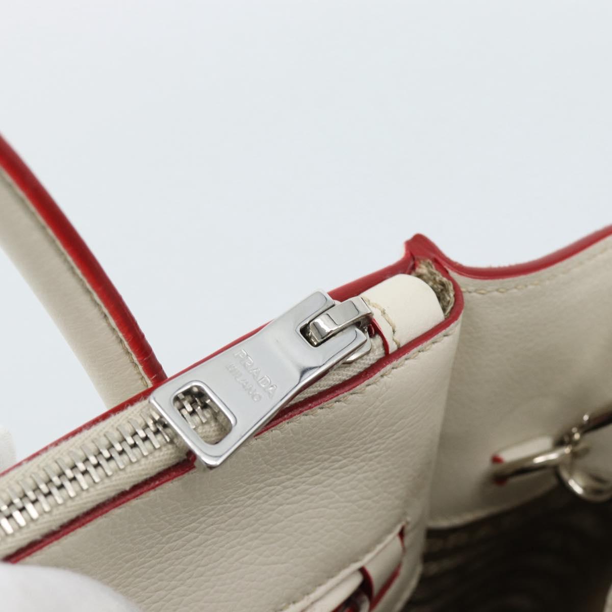 PRADA Hand Bag Leather 2way White Silver Auth 183712M
