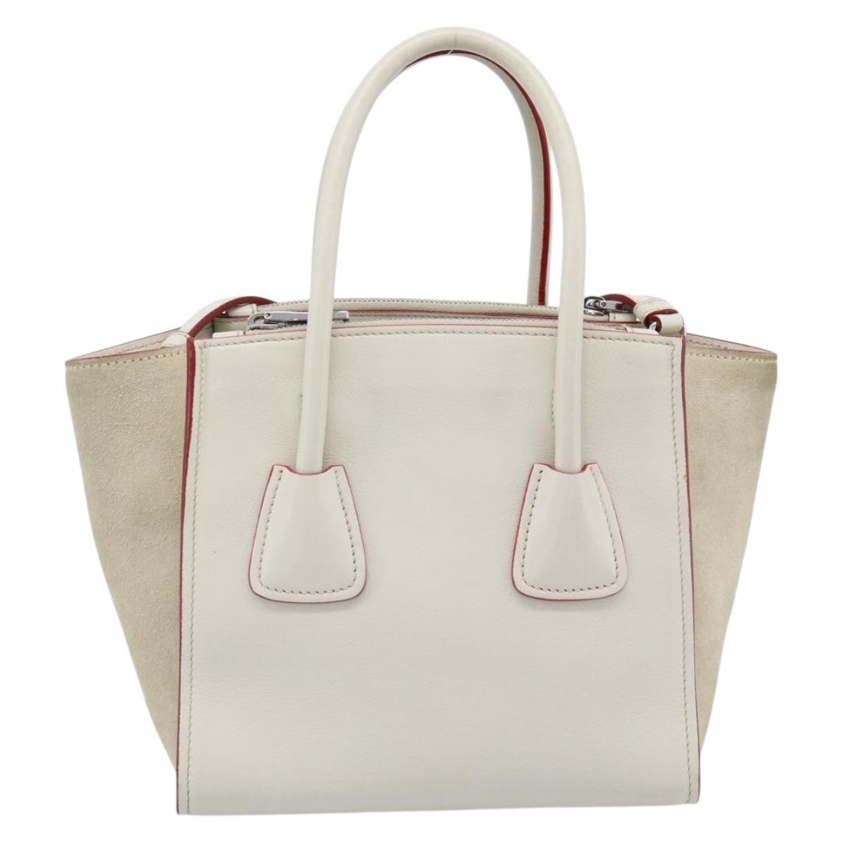 PRADA Hand Bag Leather 2way White Silver Auth 183712M