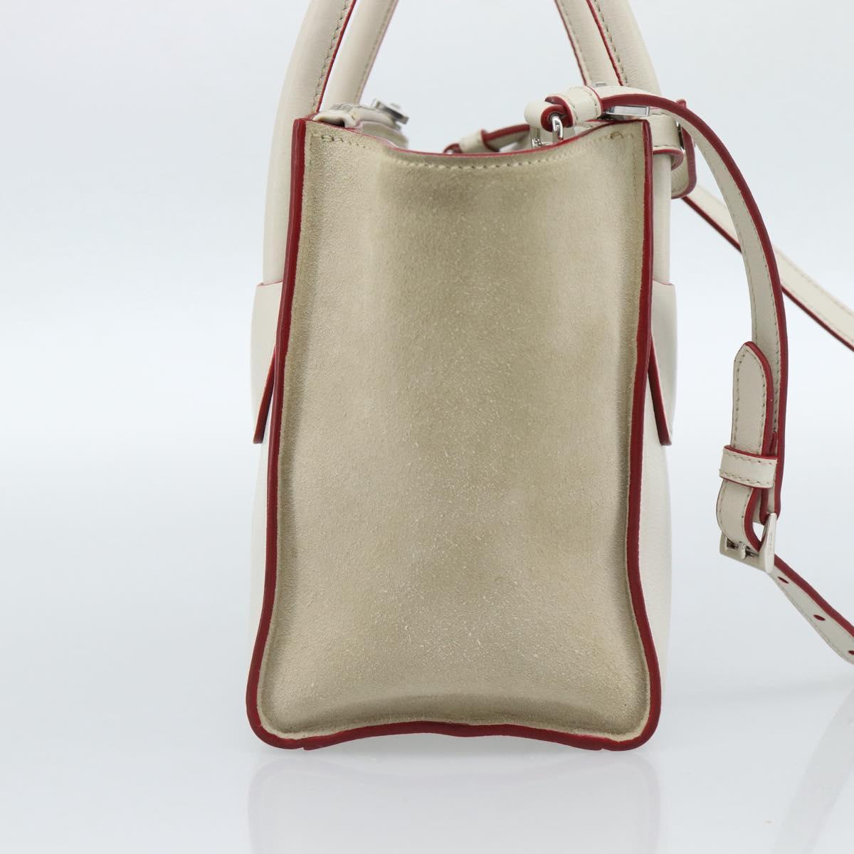 PRADA Hand Bag Leather 2way White Silver Auth 183712M