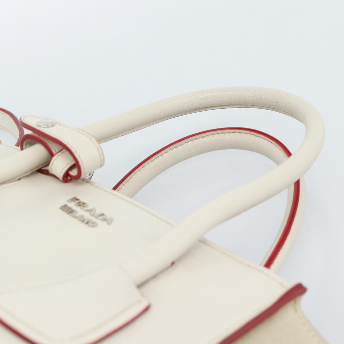 PRADA Hand Bag Leather 2way White Silver Auth 183712M