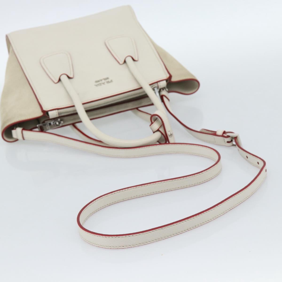 PRADA Hand Bag Leather 2way White Silver Auth 183712M