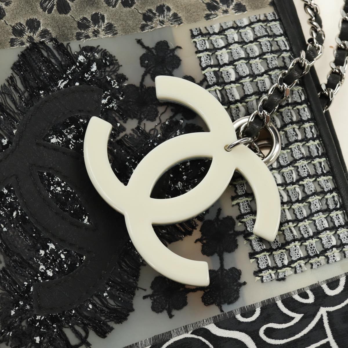CHANEL Patchwork Tote Bag rubber Black Silver CC Auth 183715SAV