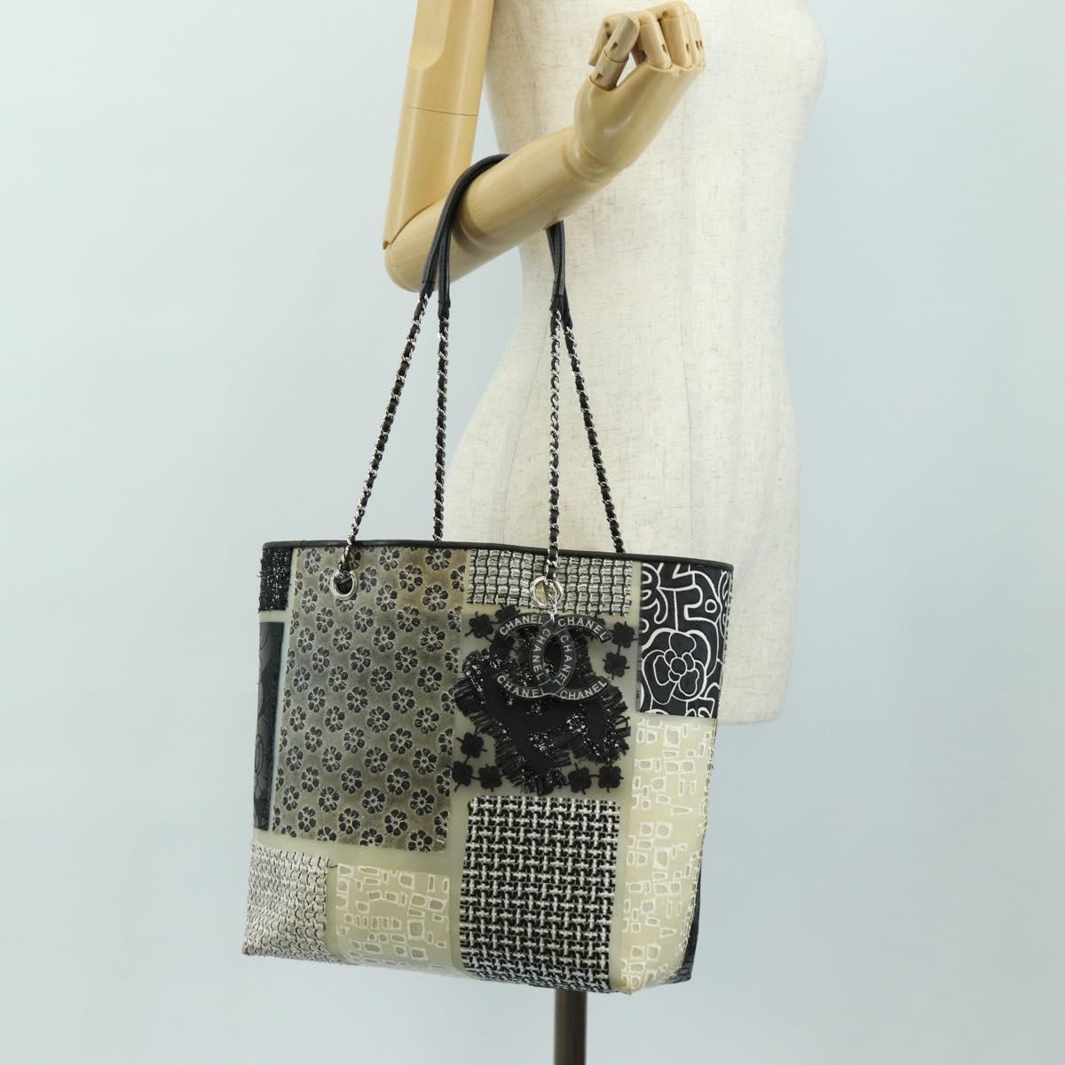 CHANEL Patchwork Tote Bag rubber Black Silver CC Auth 183715SAV