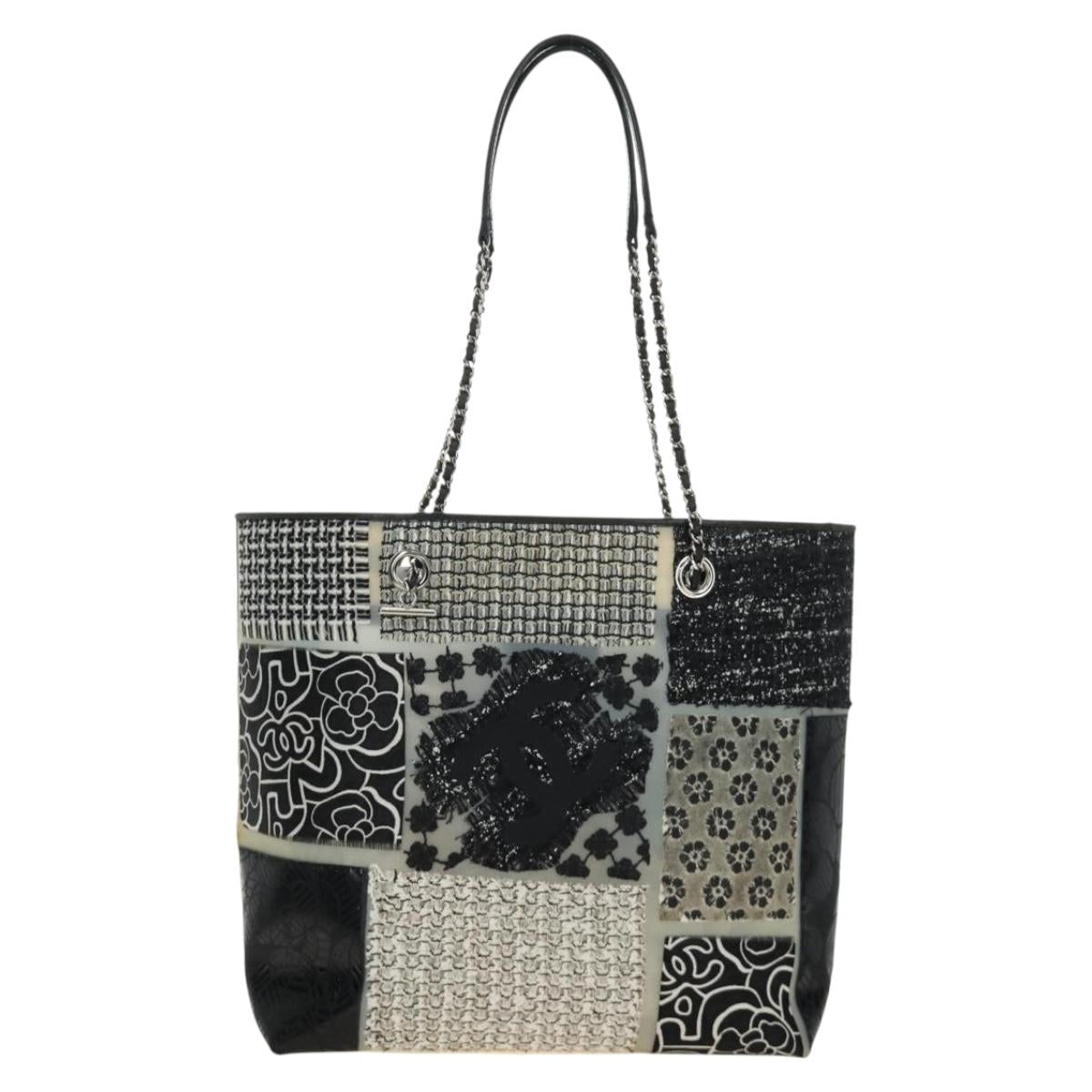CHANEL Patchwork Tote Bag rubber Black Silver CC Auth 183715SAV