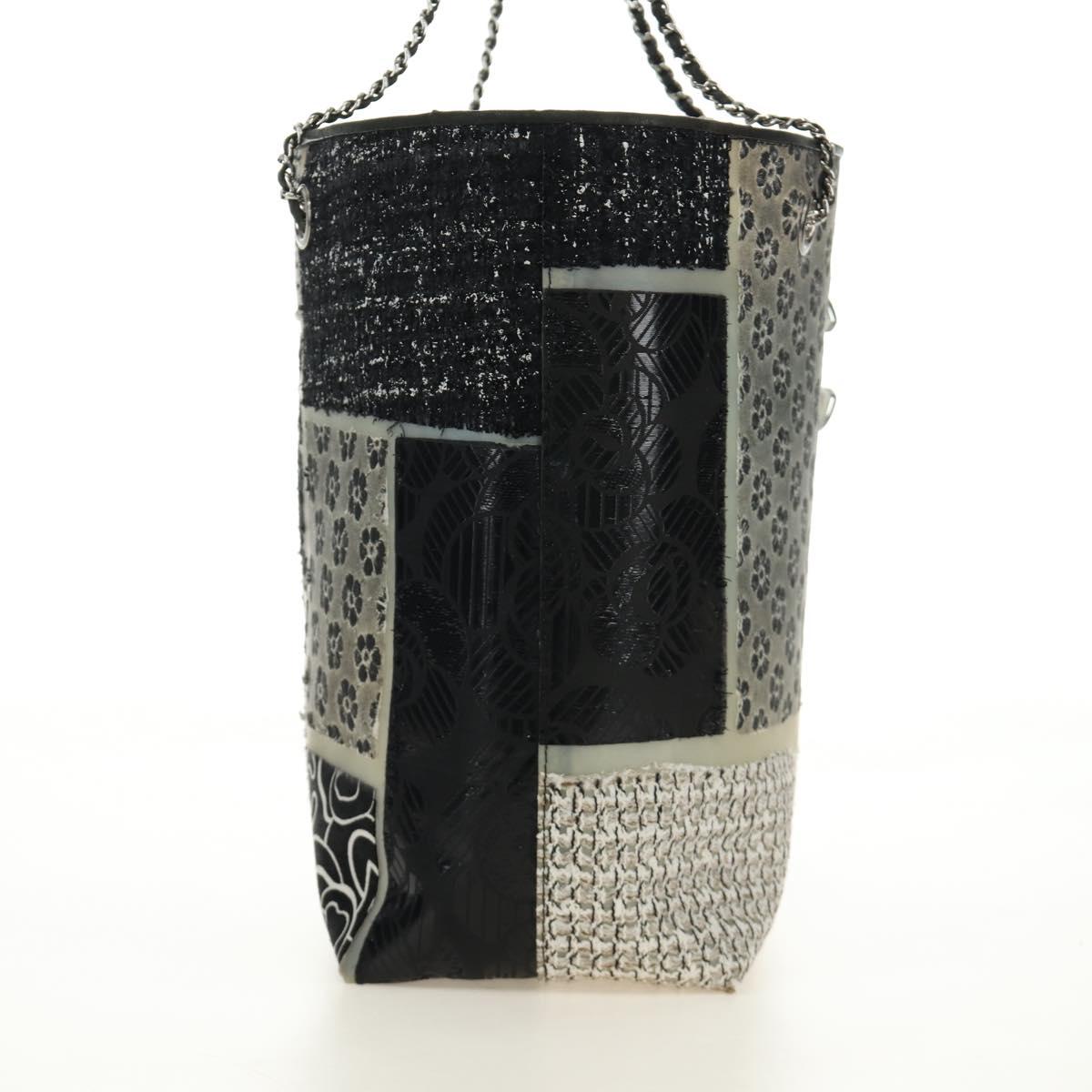 CHANEL Patchwork Tote Bag rubber Black Silver CC Auth 183715SAV