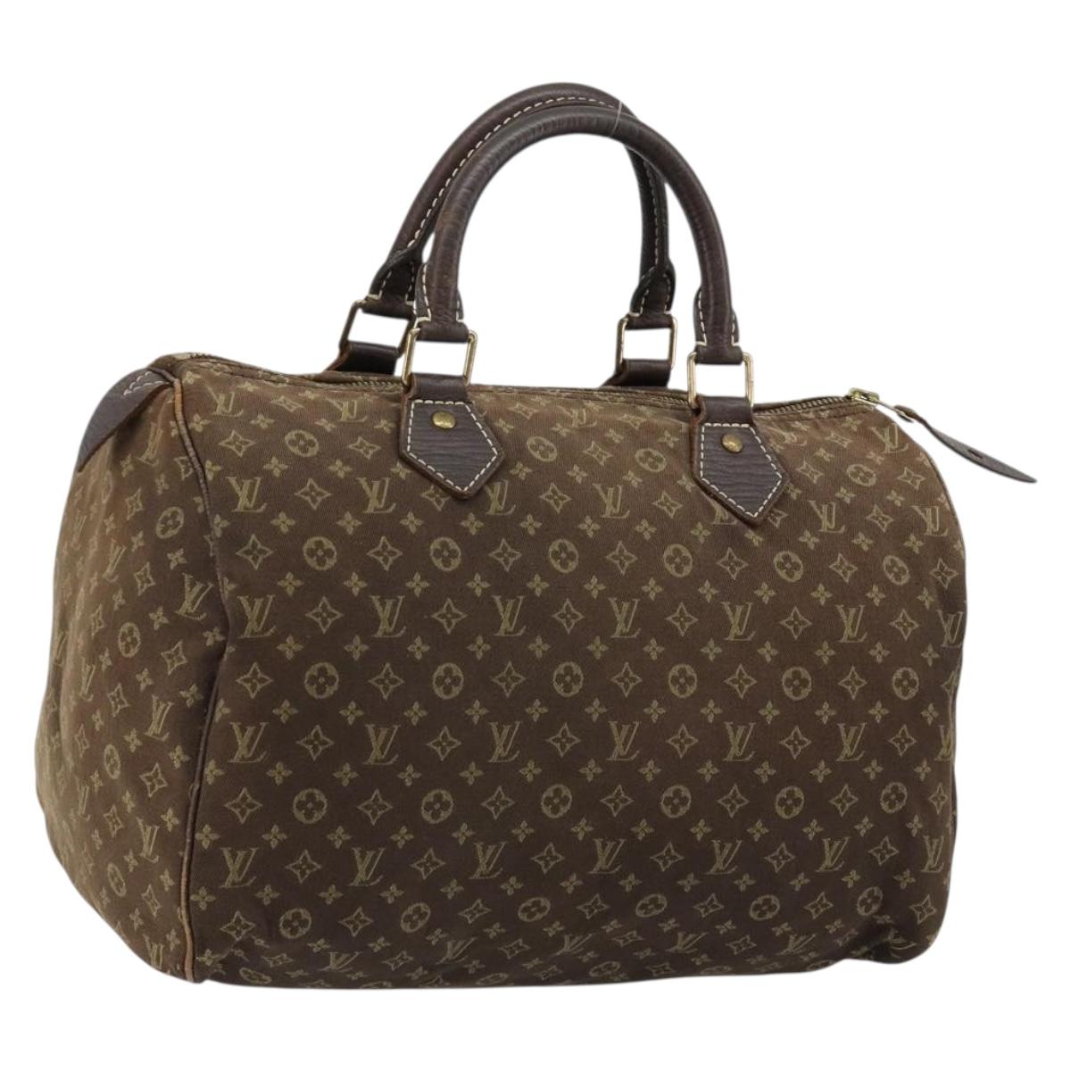 LOUIS VUITTON Monogram Mini Lin Speedy 30 Bag Brown Ebene M95224 LV Auth 183717