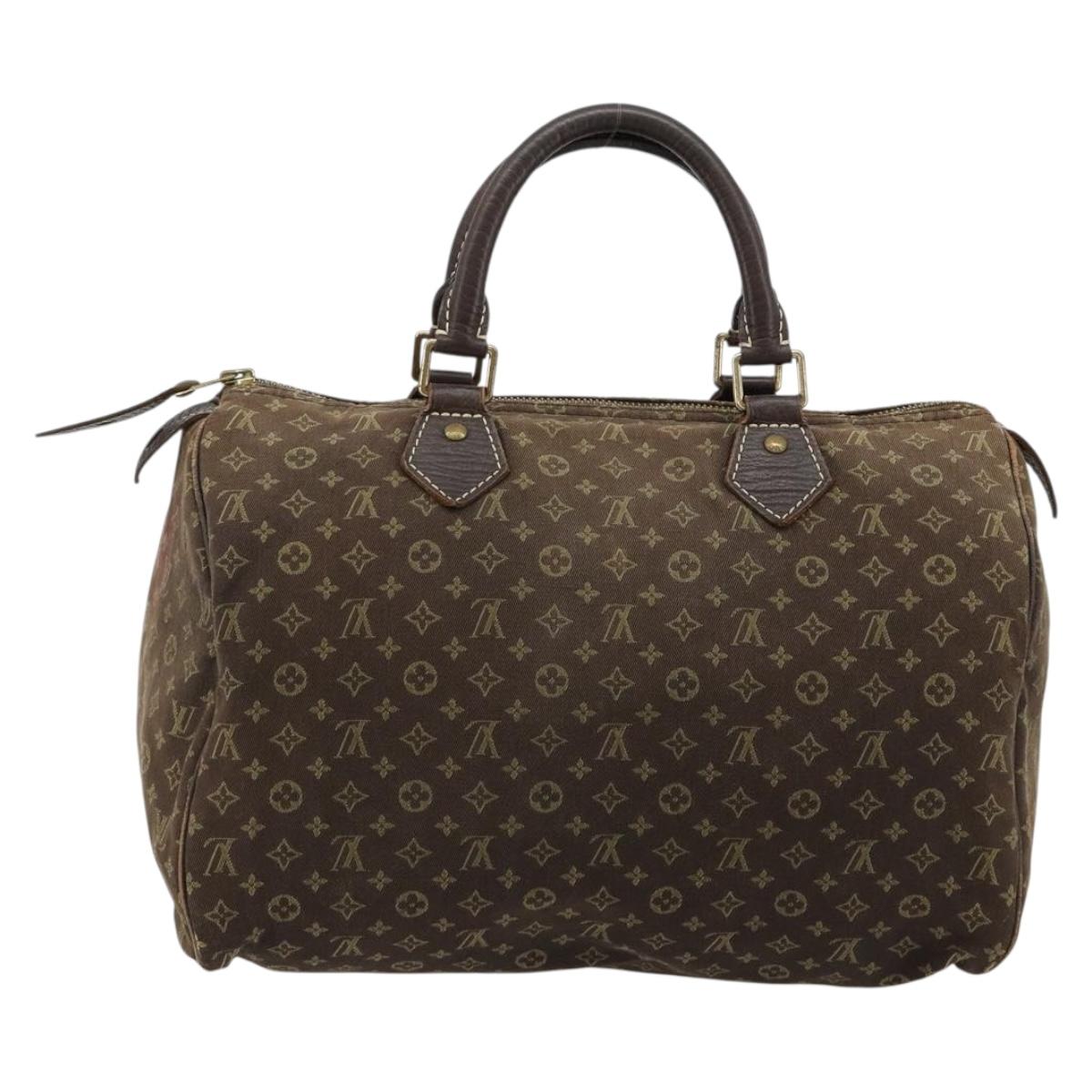 LOUIS VUITTON Monogram Mini Lin Speedy 30 Bag Brown Ebene M95224 LV Auth 183717