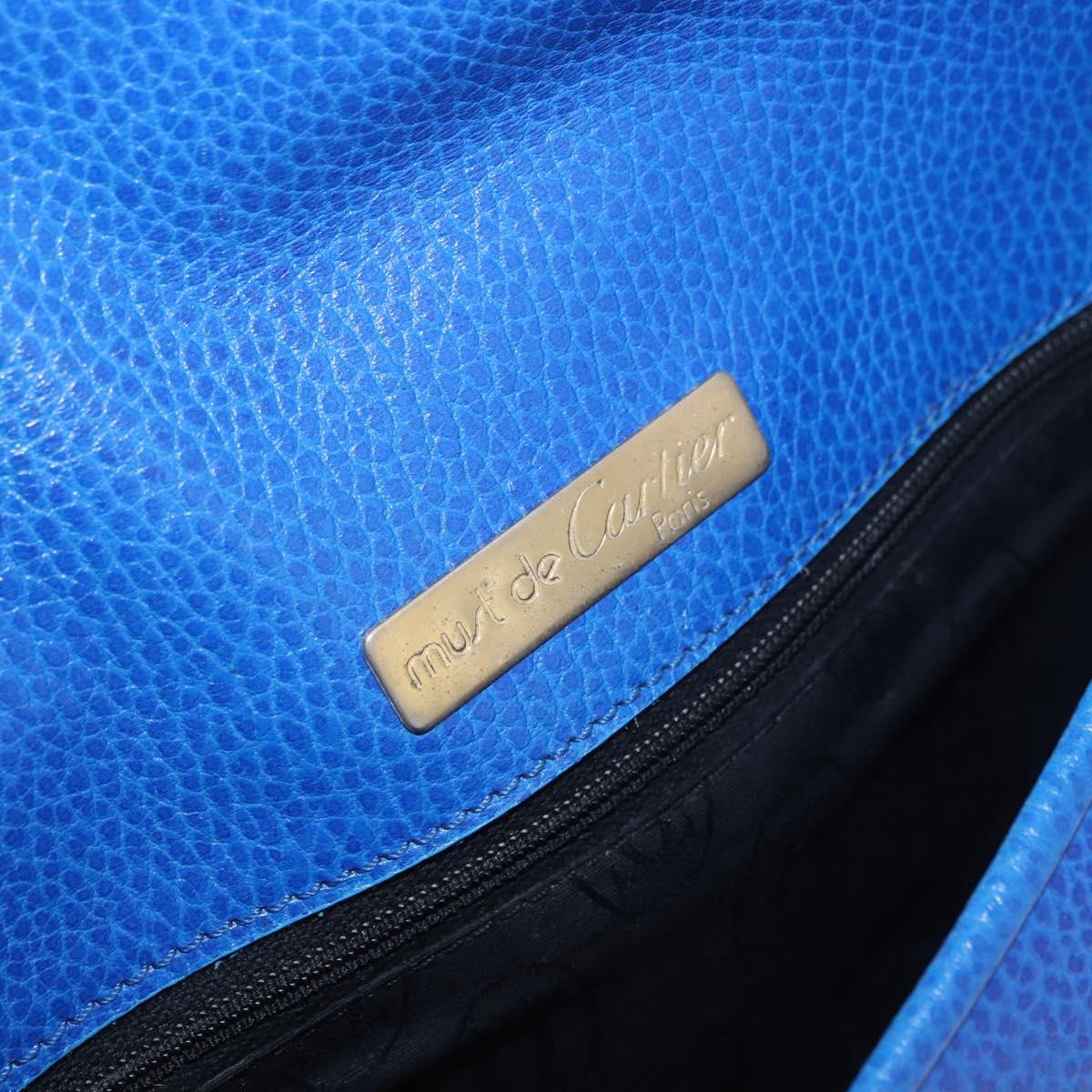 CARTIER Must Line Shoulder Bag Leather Blue Gold Auth 183718V