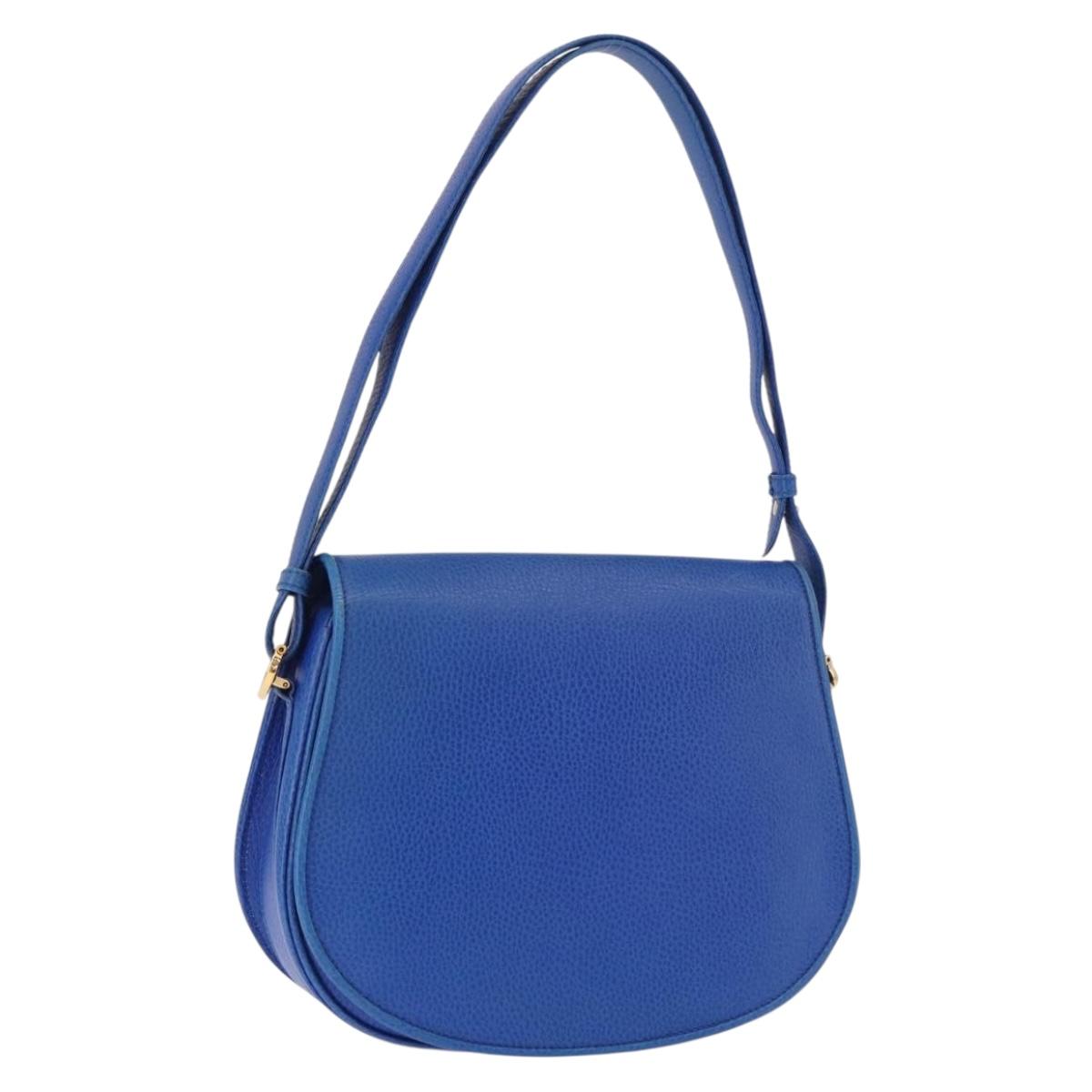 CARTIER Must Line Shoulder Bag Leather Blue Gold Auth 183718V