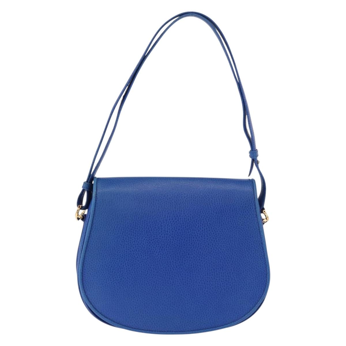 CARTIER Must Line Shoulder Bag Leather Blue Gold Auth 183718V