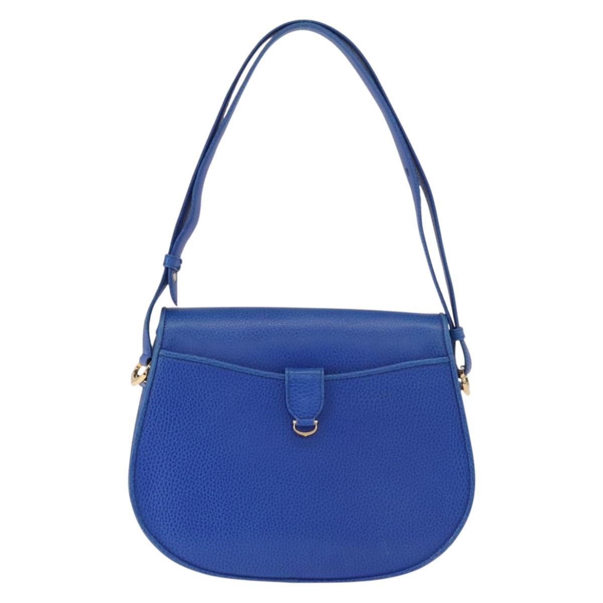 CARTIER Must Line Shoulder Bag Leather Blue Gold Auth 183718V