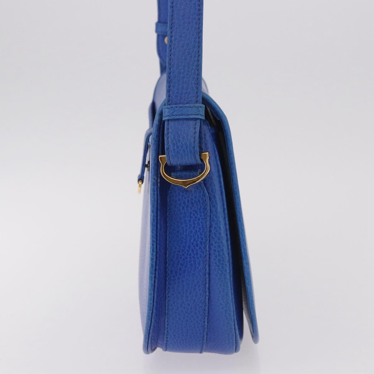 CARTIER Must Line Shoulder Bag Leather Blue Gold Auth 183718V