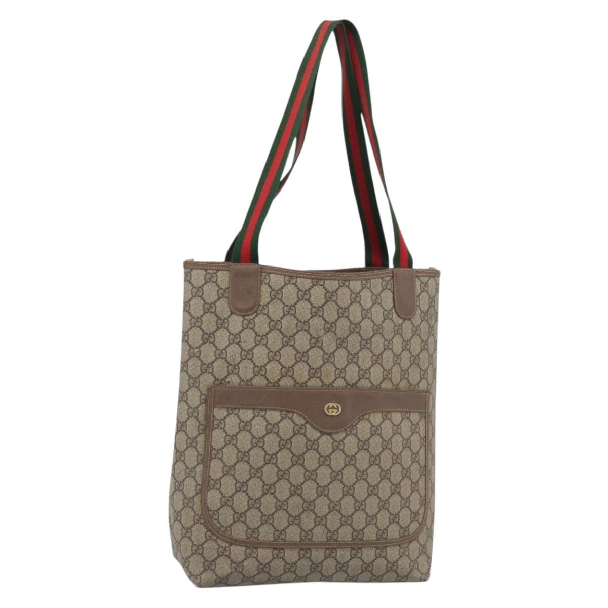 GUCCI GG Supreme Web Sherry Line Tote Bag PVC Beige Gold 002.58.6487 Auth 183720