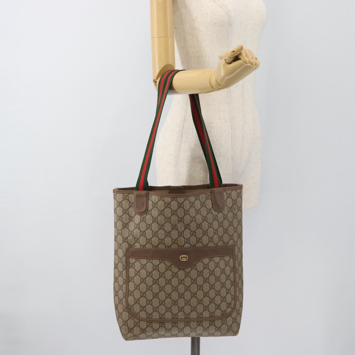 GUCCI GG Supreme Web Sherry Line Tote Bag PVC Beige Gold 002.58.6487 Auth 183720