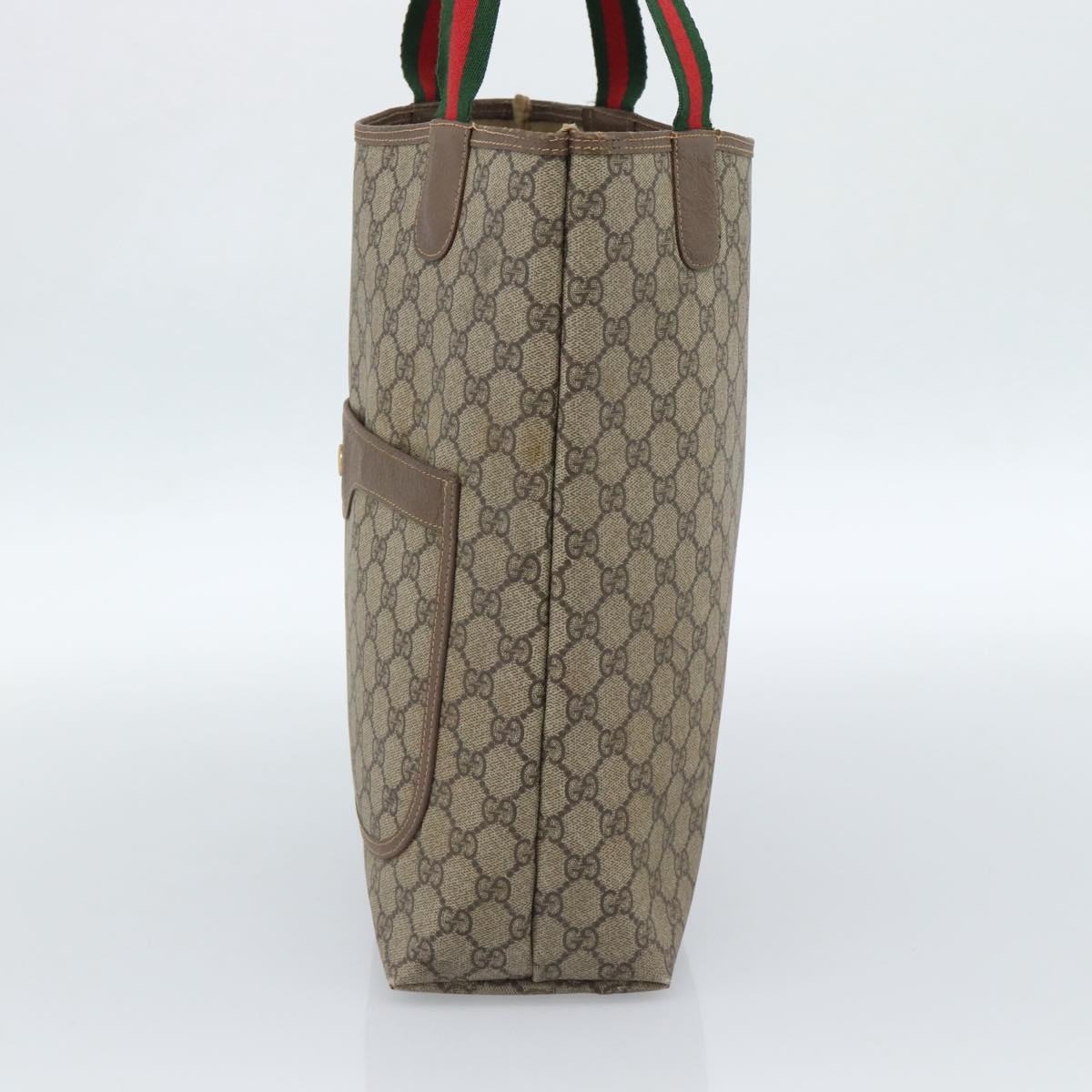 GUCCI GG Supreme Web Sherry Line Tote Bag PVC Beige Gold 002.58.6487 Auth 183720