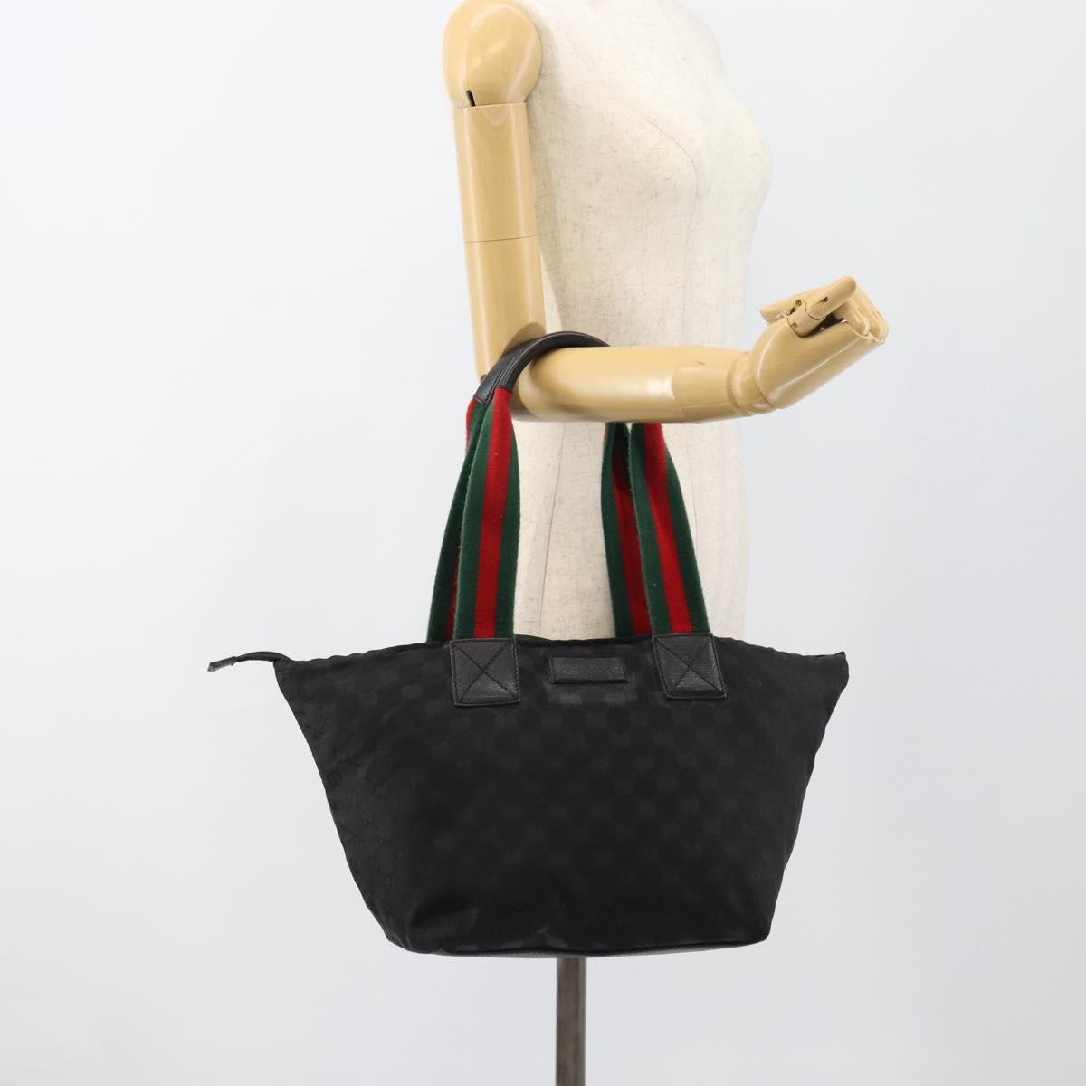 GUCCI GG Canvas Web Sherry Line Tote Bag Black Silver 131230 Auth 183723