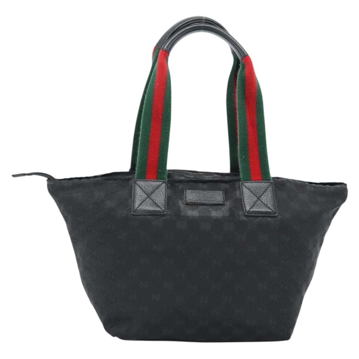GUCCI GG Canvas Web Sherry Line Tote Bag Black Silver 131230 Auth 183723