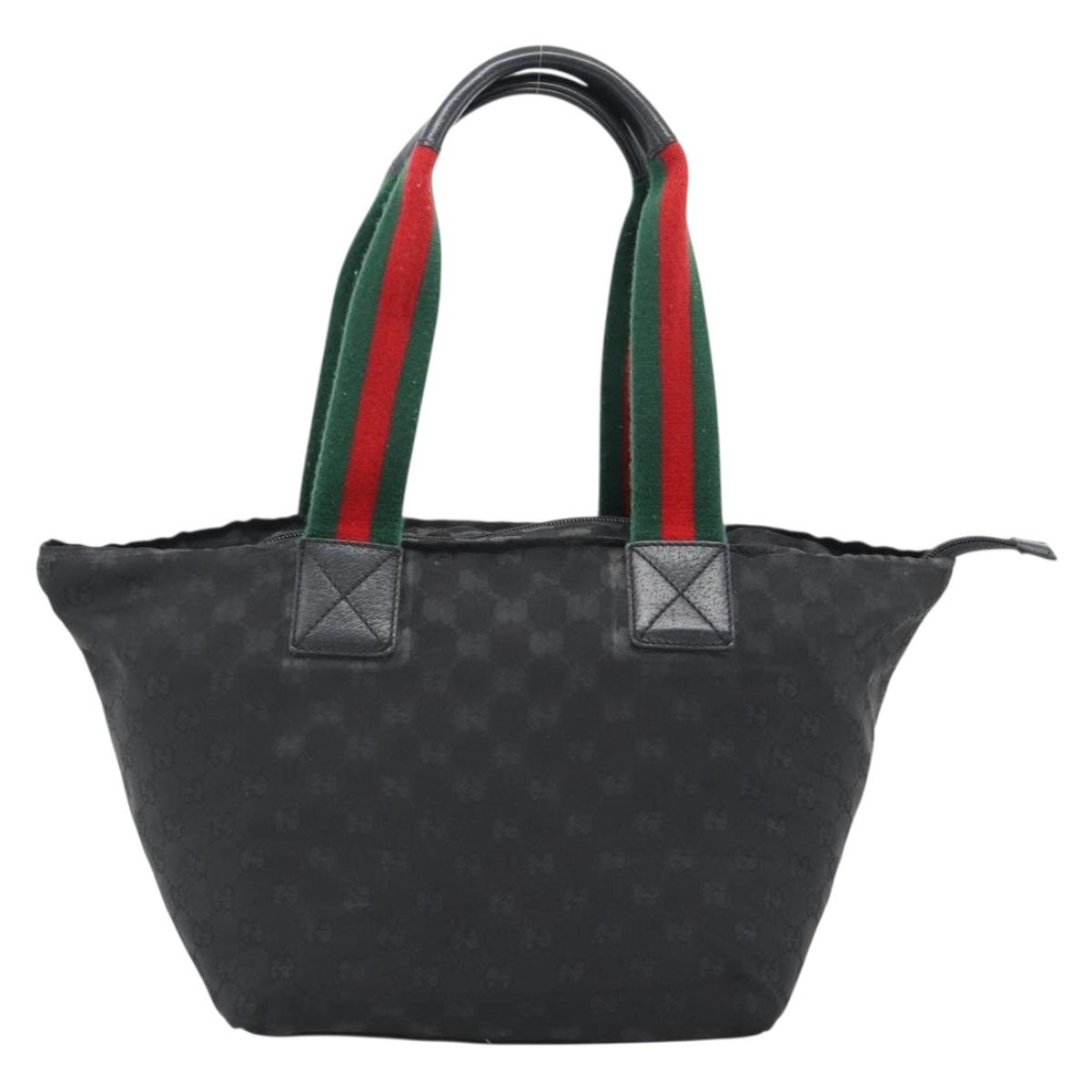 GUCCI GG Canvas Web Sherry Line Tote Bag Black Silver 131230 Auth 183723