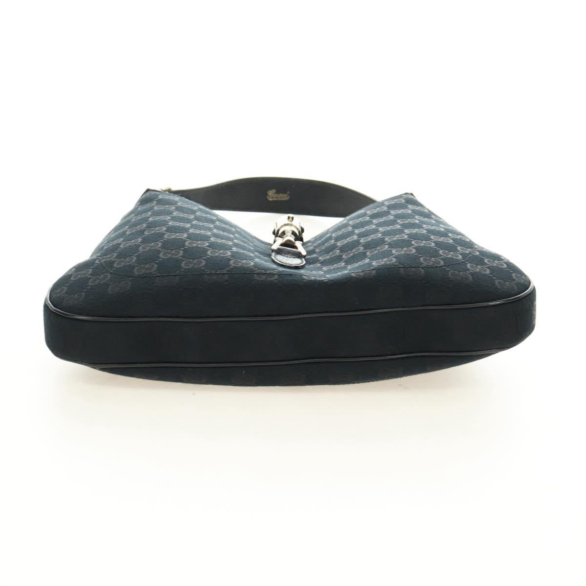 GUCCI New Jackie GG Canvas Shoulder Bag Black Gold 137335 Auth 183724V