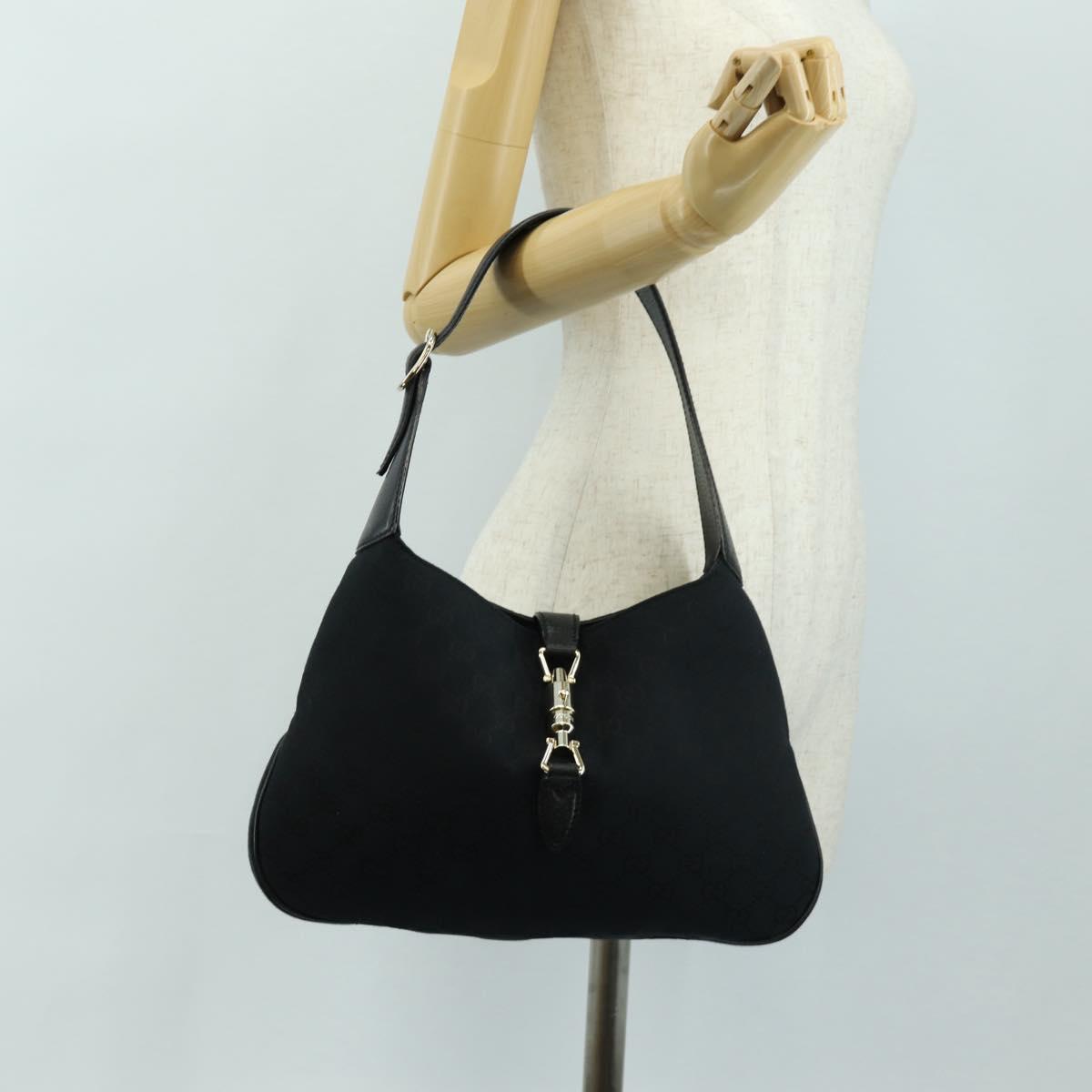 GUCCI New Jackie GG Canvas Shoulder Bag Black Gold 137335 Auth 183724V