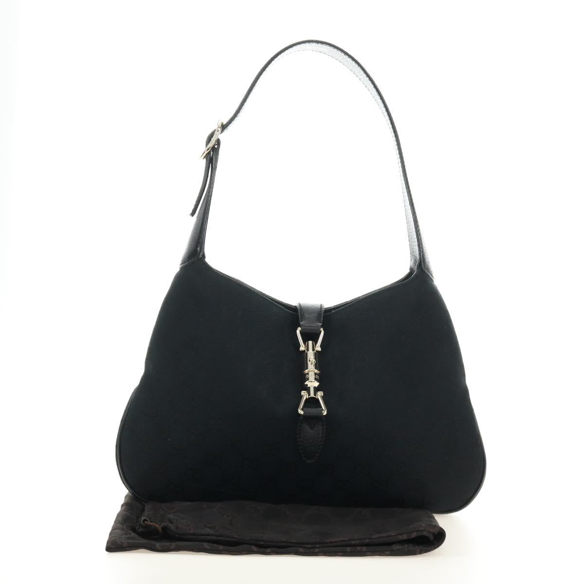 GUCCI New Jackie GG Canvas Shoulder Bag Black Gold 137335 Auth 183724V
