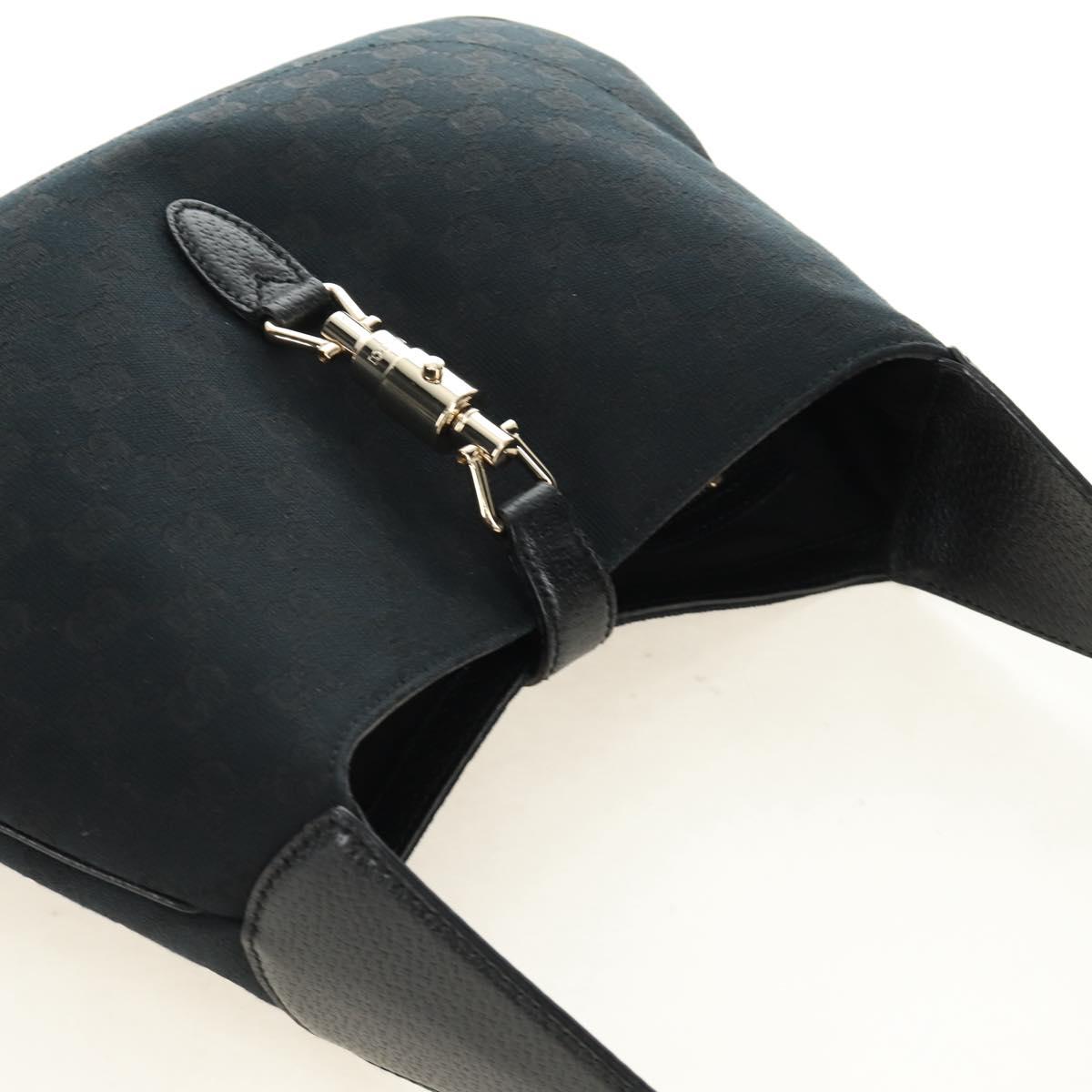 GUCCI New Jackie GG Canvas Shoulder Bag Black Gold 137335 Auth 183724V