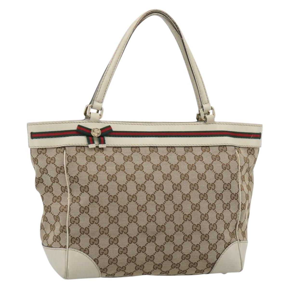 GUCCI GG Canvas Princi Web Sherry Line Tote Bag Beige Gold 257061 Auth 183725