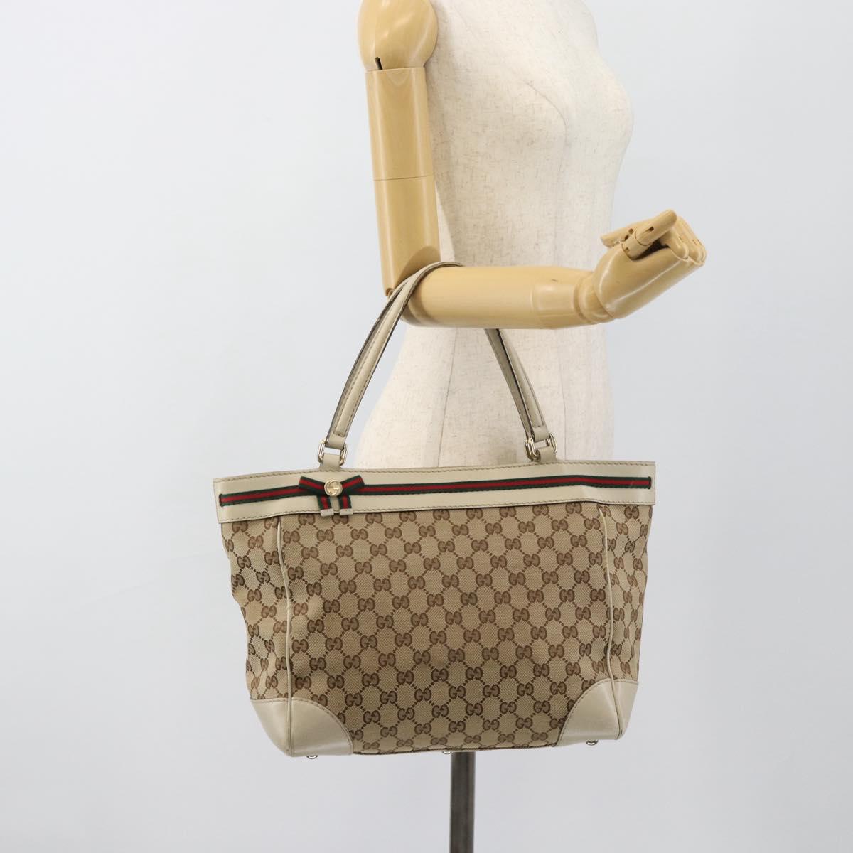 GUCCI GG Canvas Princi Web Sherry Line Tote Bag Beige Gold 257061 Auth 183725