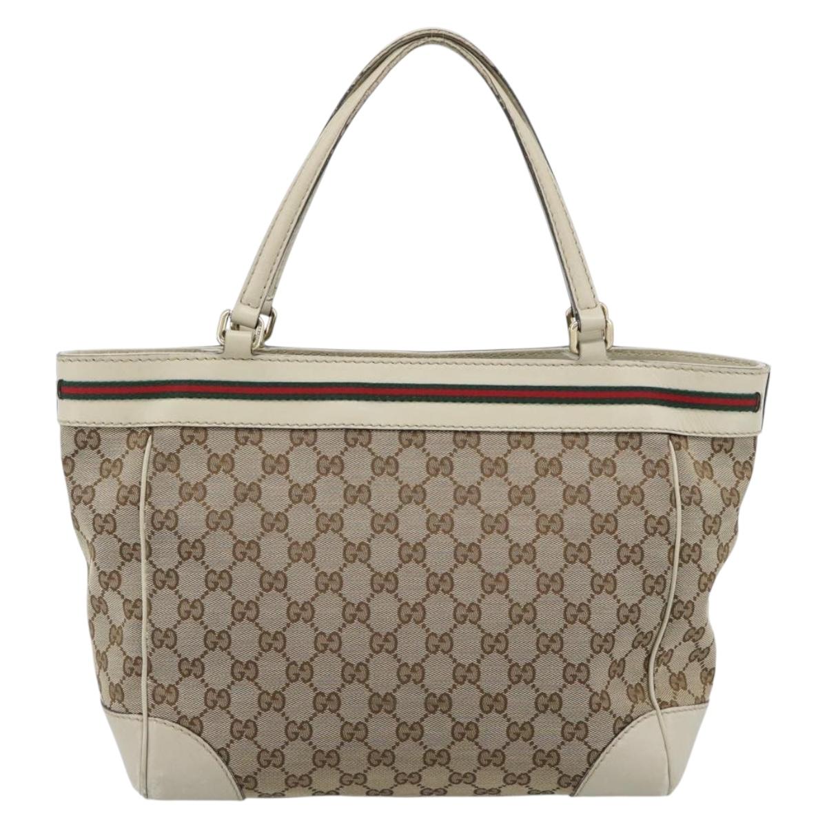 GUCCI GG Canvas Princi Web Sherry Line Tote Bag Beige Gold 257061 Auth 183725